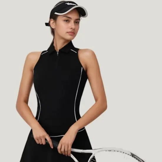 Anna-Kaci Active Women's Sleeveless Performance Polo Tank with Zip Neckline and Contrast Piping for Golf and Tennis image {5}