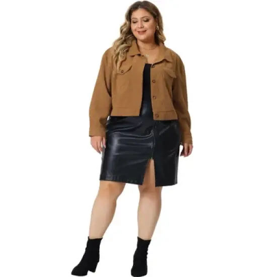 Agnes Orinda Women's Plus Size Lightweight Cropped Button Down Corduroy Shacket Jackets image {2}