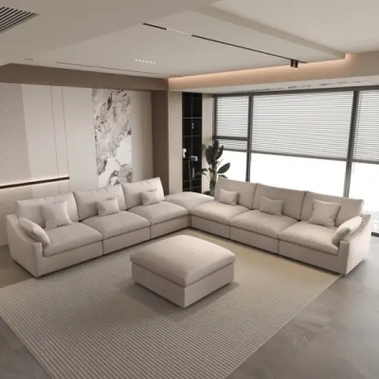 Modular Sectional Sofa with Ottoman,156" U Shaped Down Filled Cloud Couch,8 Seater Convertible Living Room Sets,Cover Washable and Replaceable image {16}