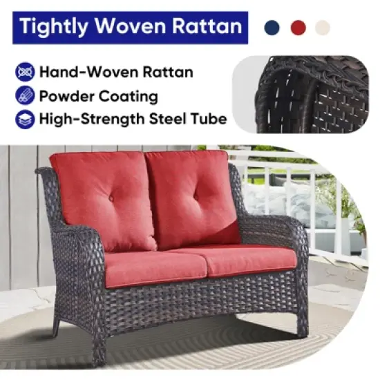 POCASSY 52.77" Wide Outdoor Wicker Loveseat With Cushions image {3}