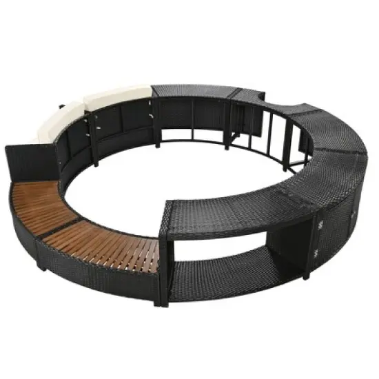 Outdoor Patio Rattan Spa Surround Frame Sofa Set with Storage Spaces, Bench and Cushions image {14}