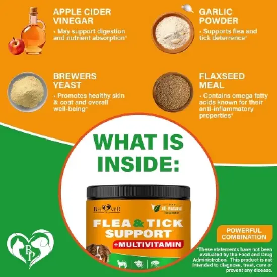 Beloved Pets Flea & Tick Support + Complex Multivitamin Soft Chews for Skin & Coat Supplement for Dogs, 10 Oz - 1 Pack image {2}