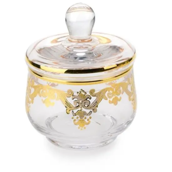 Classic Touch Glass Sugar Bowl with 24k Gold Artwork image {3}