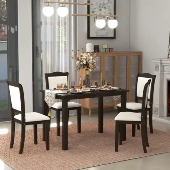 5-Piece Wood Dining Table Set with Upholstered Chairs-ModernLuxe image {9}