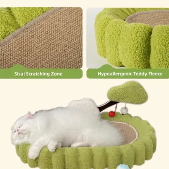 Boersma Large Tree Cat Scratching Post with Bed, 25.6" Green Hand-Woven Sisal Scratch Tower & Lounge, Indoor Cat Furniture with Non-Slip Base image {3}