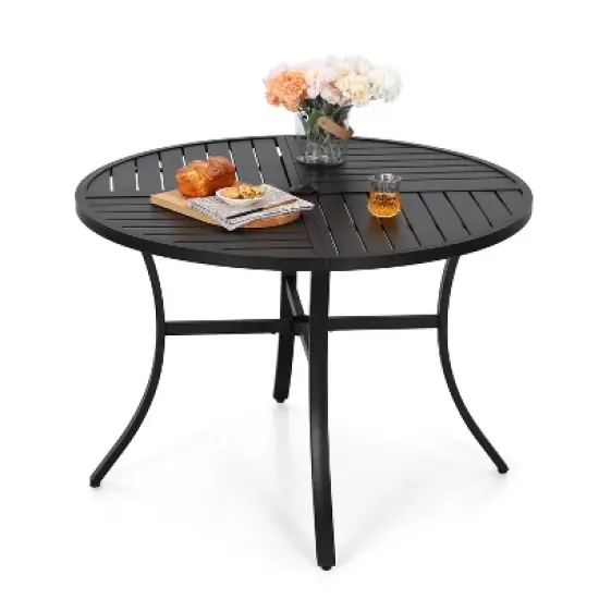 5pc Patio Dining Set with Steel Table with 1.57" Umbrella Hole & Lightweight Aluminum Frame Sling Chairs - Captiva Designs image {1}
