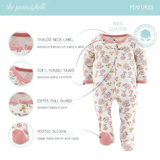 The Peanutshell Boho Floral Butterfly Footed Baby Sleepers for Girls, 3-Pack image {1}