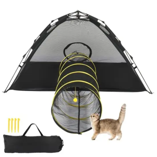 Outdoor Cat Play Tent with Tunnel, Portable Cat Playhouse for Indoor Outdoor, Cat Playpen Enclosed for Cats Rabbits and Small Animals, Yellow image {7}