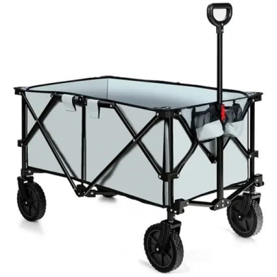 Costway Folding Collapsible Wagon Utility Camping Cart W/Wheels & Adjustable Handle Red\Grey\Navy image {9}
