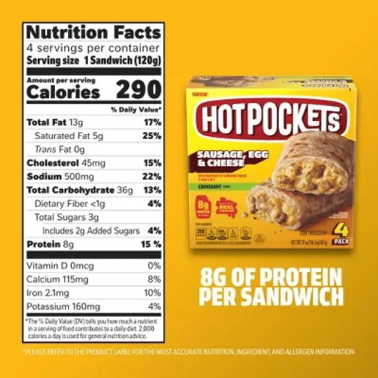 Hot Pockets Croissant Crust Sausage, Egg & Cheese Frozen Breakfast Sandwiches - 17oz/4ct image {6}