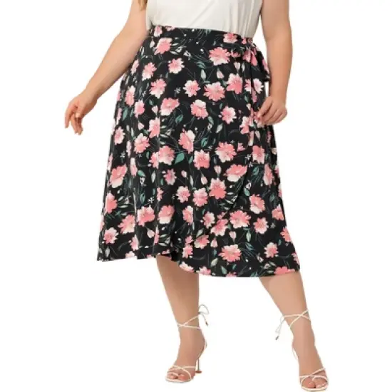 Agnes Orinda Women's Plus Size Boho Wrap Floral Beach Lightweight A Line Skirt image {8}