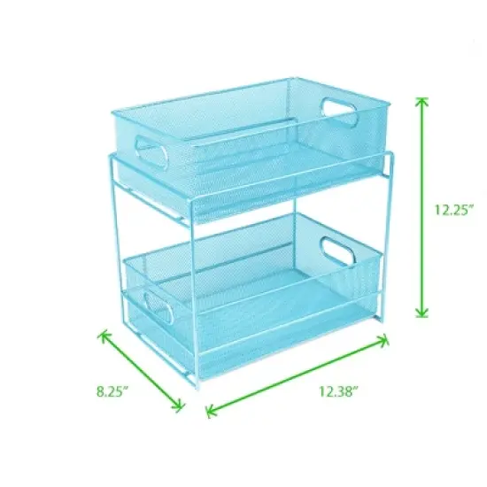 Mind Reader Metal Mesh Organizer [2 TIER] Slide Out Basket Drawer For Kitchen, Bathroom, Office Desk (BLACK) image {4}