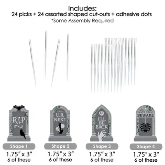 Big Dot of Happiness Creepy Cemetery - Dessert Cupcake Toppers - Spooky Halloween Tombstone Party Clear Treat Picks - Set of 24 image {5}