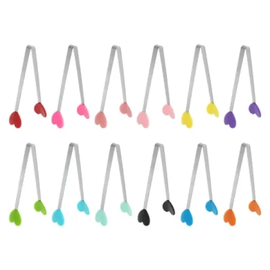 Unique Bargains Stainless Steel Silicone Tips Food Tongs 12 Pcs image {7}
