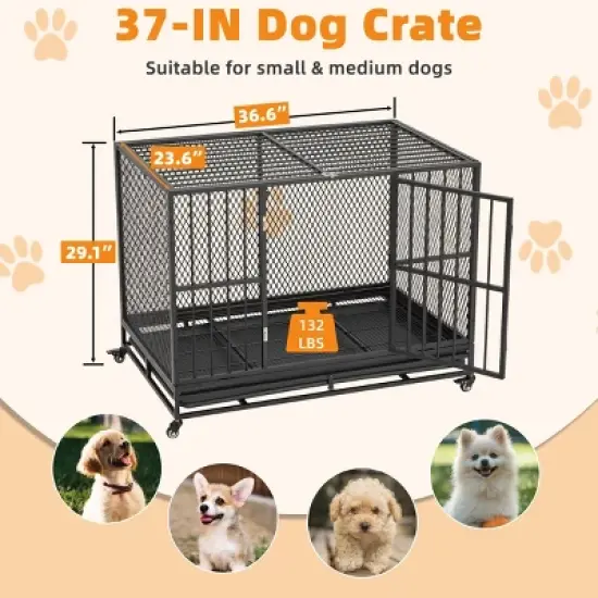 EROMMY 37" -42" Heavy Duty Dog Crate Furniture With Removable Tray, 360&deg; Lockable Wheels image {2}