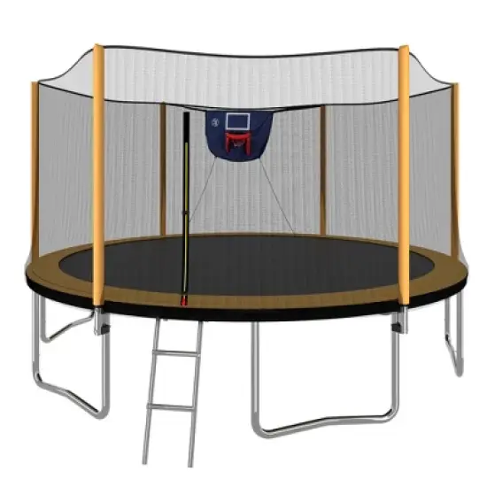 JOYRACER 14FT Trampoline with Safety Enclosure Net w/ Basketball Hoop and Ladder - Large Outdoor Backyard Trampolines for Kids & Adults image {7}