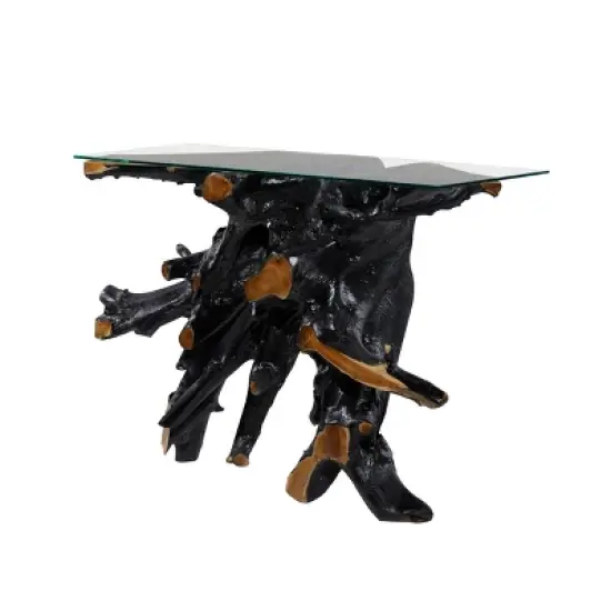 Contemporary Teak Wood Console Table Gold - Olivia & May image {5}