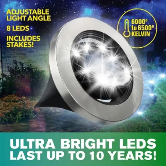 Bell + Howell 8 LED Swivel Solar Powered Disk Lights with Auto On/Off, Adjustable Angle, Walkway Lights image {4}