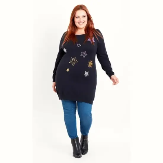 Women's Plus Size Star Tunic Sweater - navy | EVANS image {2}
