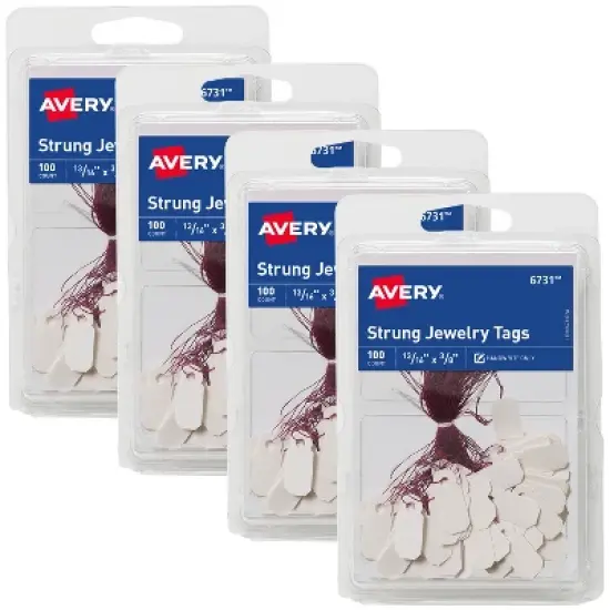 Avery Jewelry Tags with String, 0.8125 x 0.375 Inches, 4 Packs, 400 Strung Tags Total (50226) image {1}