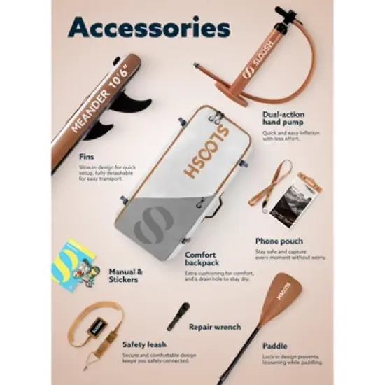 SLOOSH 10'6" Inflatable Stand Up Paddle Board with Premium Accessories, Non-Slip EVA Deck, Ultra-Light Carry Bag Pump, Meander SUP for Youth & Adults image {6}