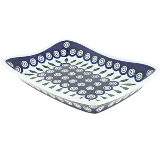 Blue Rose Polish Pottery 1935 Zaklady Large Rectangular Tray image {3}