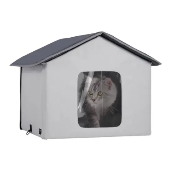 VEVOR Heated Cat House, Outdoor Kitty Shelter with Adjustable Temperature and Timer, 600D Oxford Cloth Foldable Cat Shelter, Gray (Middle) image {8}