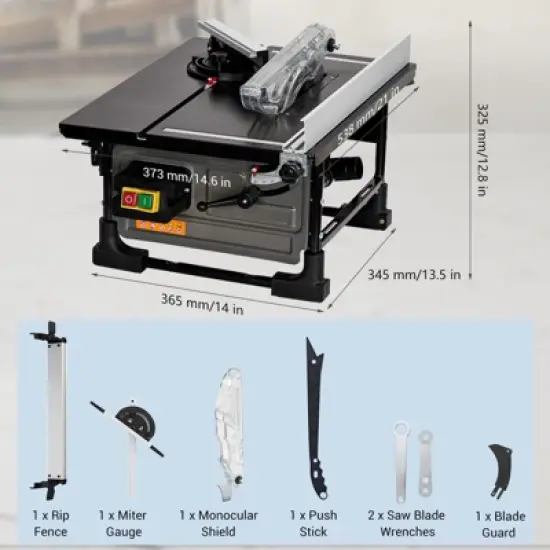 Portable Table Saw 8-inch for Jobsite - 6.7-Amp Copper Motor, 3576RPM, 24T Blade, Compact with Sliding Miter Gauge for DIY Woodworking image {4}