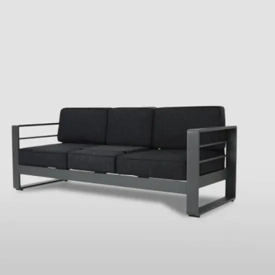 Cape Coral 4pc Aluminum Sofa Chat Set - Gray/Dark Gray - Christopher Knight Home: Outdoor Seating with Coffee Table image {4}