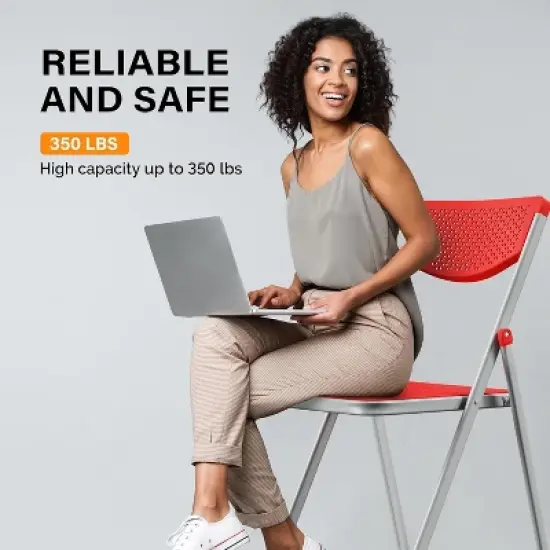 VINGLI Plastic Folding Chairs, Comfortable Foldable Chair with Breathable Mesh Seat and Sturdy Metal Frame, for Indoor and Outdoor Use, Red image {5}