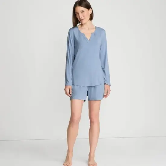 Lands' End Women's Cooling 2 Piece Pajama Set - Long Sleeve Flowy Shirt and Shorts image {5}