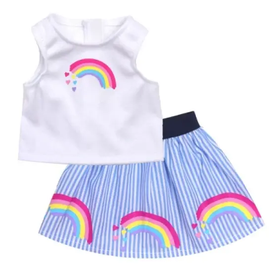 Sophia&rsquo;s Rainbow Shirt and Striped Skirt for 18" Dolls, Multicolor image {1}