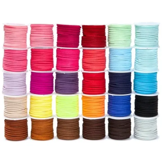 Bright Creations 30 Spools of Faux Leather Laces for Crafts, 2.5mm Vegan Suede Cord for Beading, DIY Crafts, 165 Yards (30 Colors) image {8}