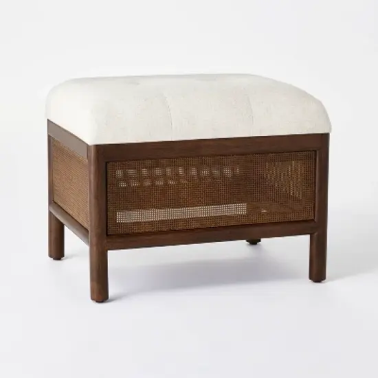 Woodspring Cane Base Ottoman Dark Walnut/Cream - Threshold&trade; designed with Studio McGee image {2}