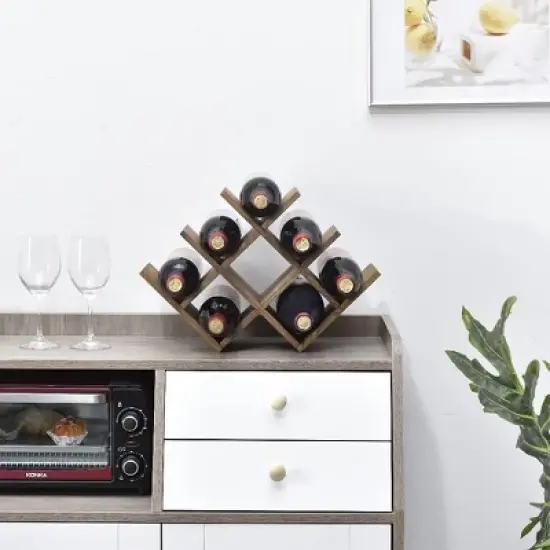 Itopfox 8-Bottle Countertop Wine Rack, Wooden 3-Tier Wine Bottle Holder for Bar Table, Wine Cabinet, Free Standing Display and Storage Shelves Brown image {8}