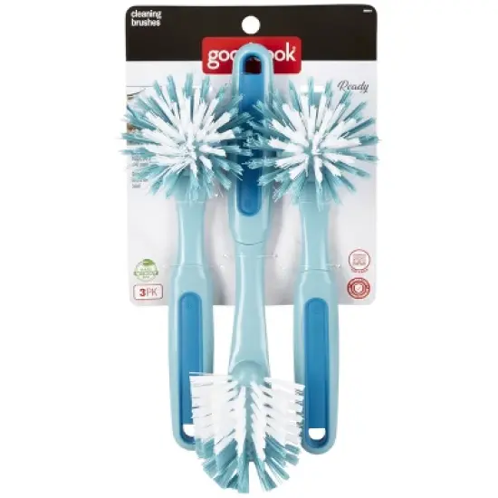 GoodCook Ready 3pk Dish Brush Set: Rubber & Plastic Cleaning Tools, Blue, 11.5" Height, 5.75" Width, 2.25" Depth image {2}