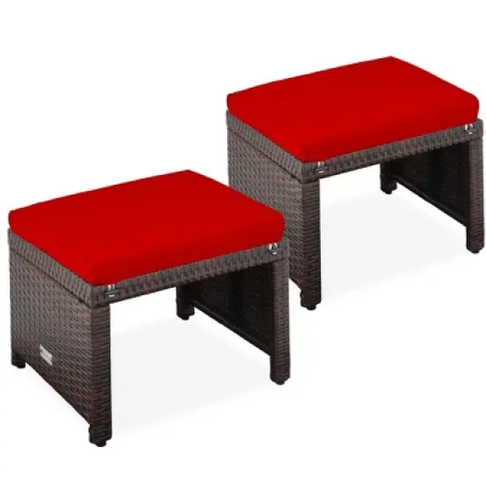 Best Choice Products Set of 2 Multipurpose Patio Wicker Ottomans w/ Removable Cushions, Steel Frame image {11}