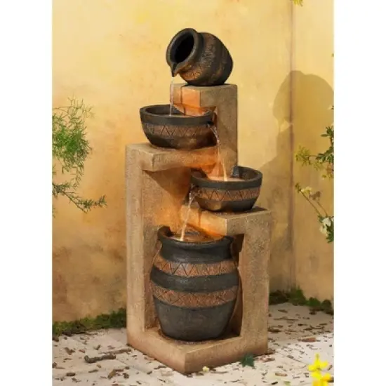 John Timberland Stoneware Bowl and Jar Rustic Cascading Outdoor Floor Water Fountain with LED Light 46" for Yard Garden Patio Home Deck Porch Exterior image {1}