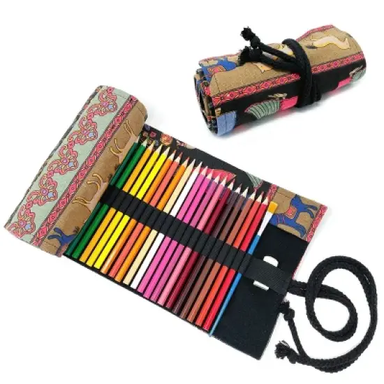 Wrapables Pencil Roll Organizer, Colored Pencil Wrap Pouch (72 slots), Horses & Maidens image {13}