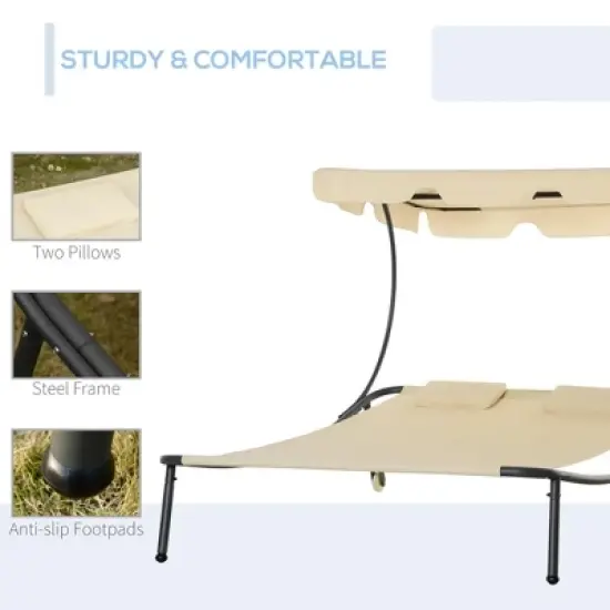 Resenkos Patio Double Chaise Lounge Chair, Outdoor Wheeled Hammock Daybed With Adjustable Canopy and Pillow, image {6}