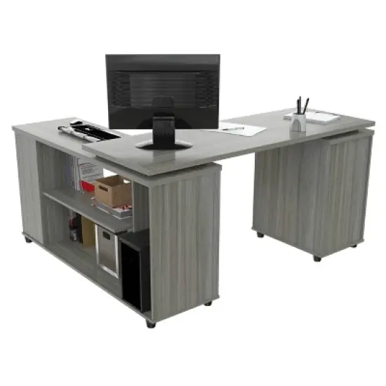 L Shaped Computer Workstation Gray - Inval image {7}