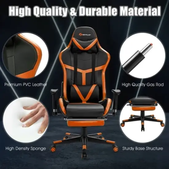 Costway  Gaming Chair Reclining Racing Chair with Massage Lumbar Support &Footrest Orange image {7}