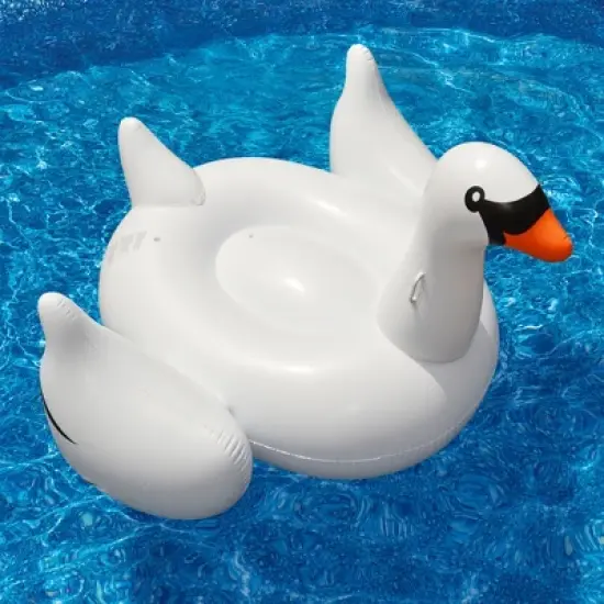 Swimline 75" Water Sports Inflatable Giant Swan 1-Person Swimming Pool Ride-On Float Toy - White/Black image {1}