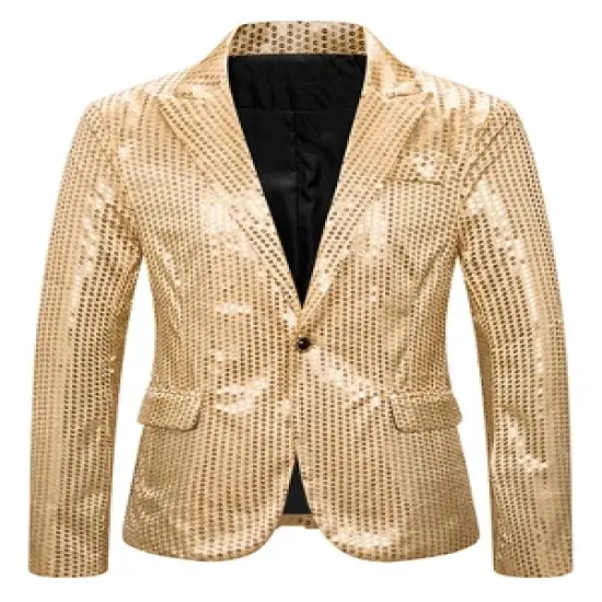 Lars Amadeus Men's Peak Lapel Party Wedding Shiny Sequins Tuxedo Blazers image {7}