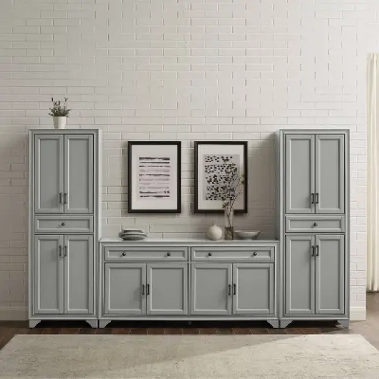 3pc Tara Sideboard and Pantry Set Distressed Gray - Crosley image {2}