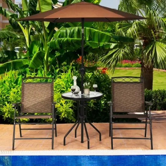 Costway 3 PCS Bistro Conversation Patio Pub Dining Set W/ 2 Folding Chairs & Glass Table image {2}