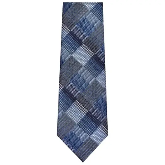 TheDapperTie Men's Blue And White Geometric Necktie with Hanky image {1}