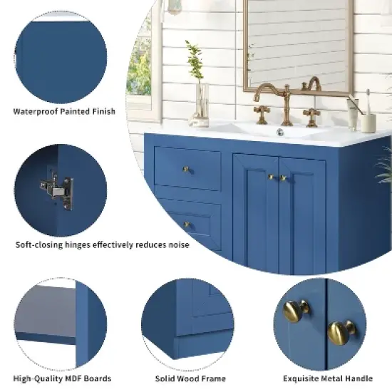 36" Single Sink Bathroom Vanity With Ceramic Basin Sink Top, Freestanding Vanity With 2 Drawers And 2 Doors image {3}