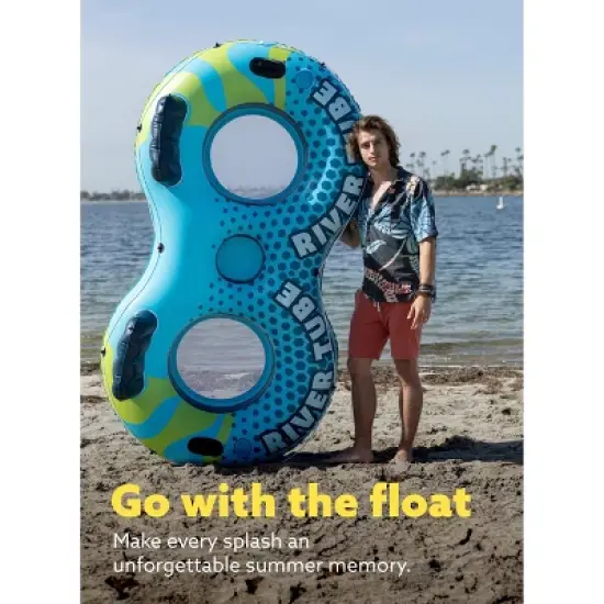 Joyfy 2-Person Sturdy River Pool Tubes with 2 Cup Holders & Removable Cooler, Inflatable Pool Float Rafts for Adults, Heavy Duty Swimming Rings image {4}