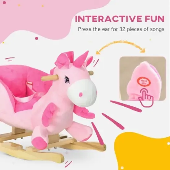 Cesicia Baby Rocking Horse, Ride on Unicorn with 32 Songs, Toddler Rocker Toy with Base Seat & Safety Belt for 1.5-3 Year Old, Pink image {6}